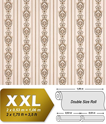 Empapelado barroco 3D rayas no tejido XXL EDEM 660-93 Diseño brocado elegante aspecto textil crema beige marrón 10,65 m2