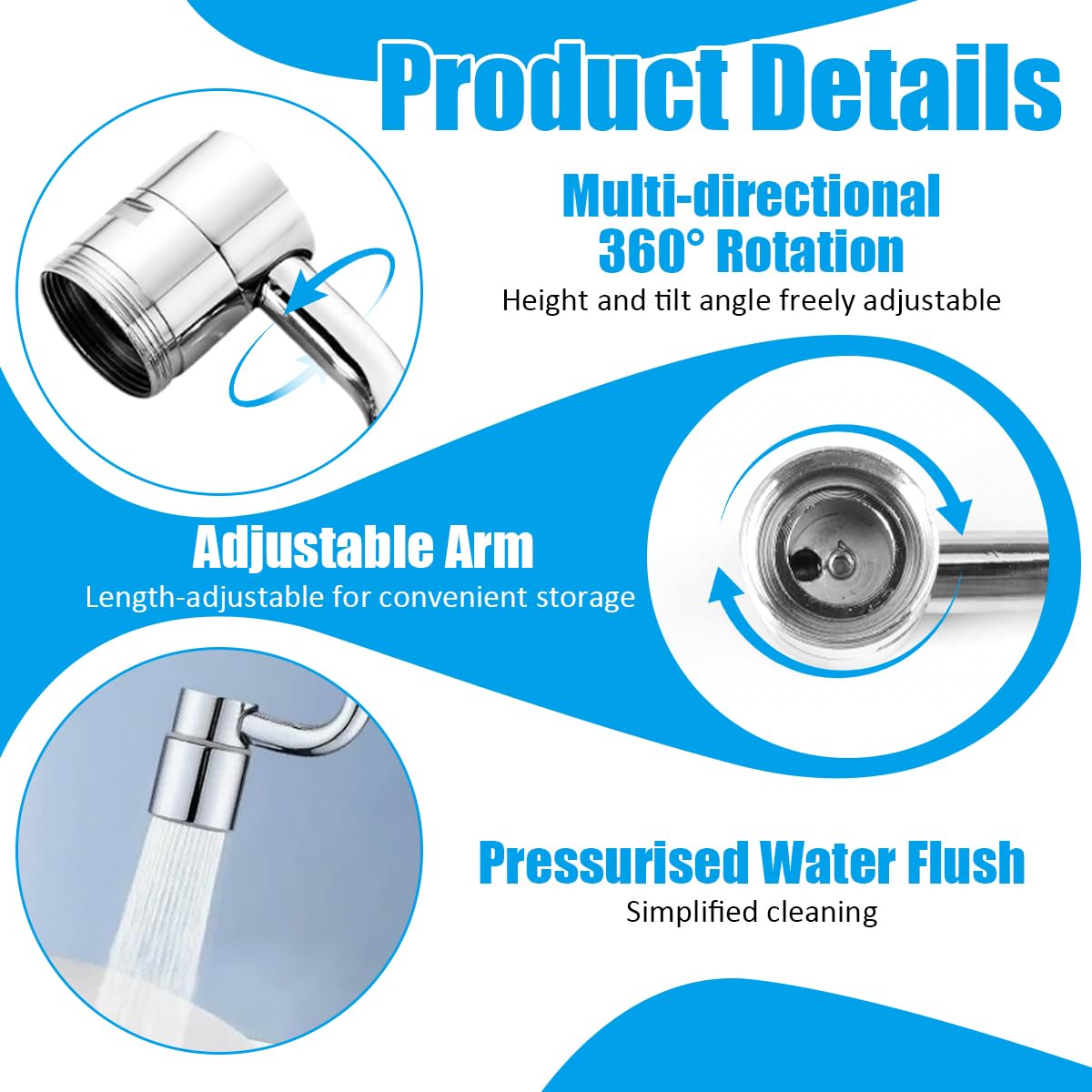 Aireador Grifo Giratorio 1080°, Extensor Adaptador Grifo Lavabo, Aireador Extensor Giratorio De 1080°, para Lavabo, Cocina y Baño, Roscas 20/22/24 mm