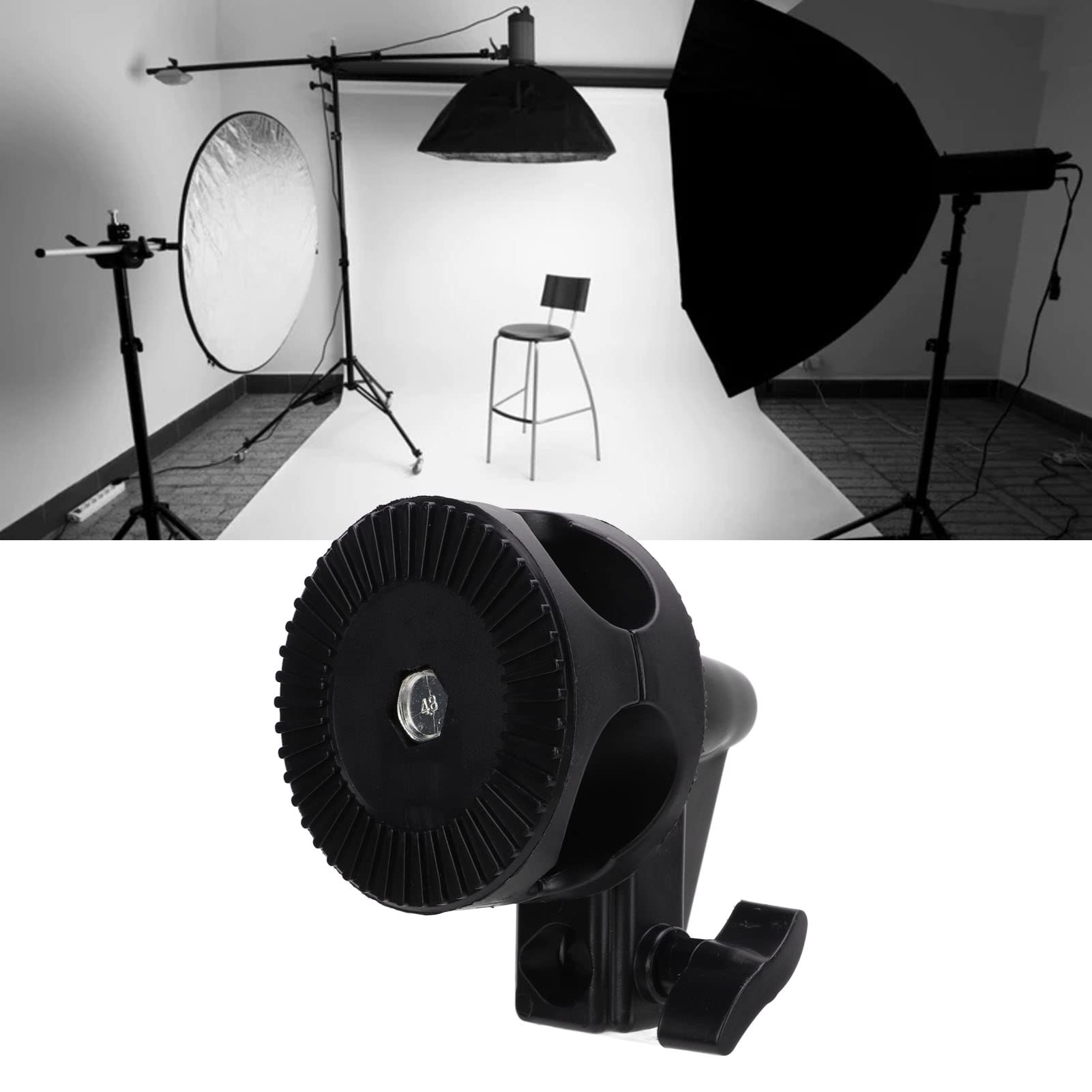 Uchwyt Uchwyt z Głowicą Obrotową do Wysięgnika Lampy Błyskowej Studyjnej, Adapter Uchwytu Reflektora Fotograficznego, Gramofon Jednokołowy do Wysięgnika Reflektora Błyskowego