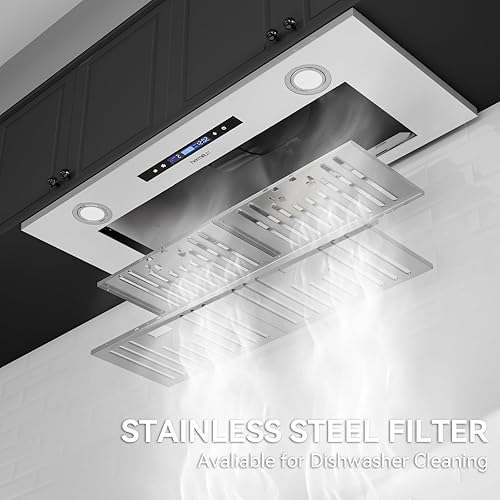 Miniatura 8 de Hermitlux Campana extractora integrada de 30 pulgadas, campana de ventilación de acero inoxidable de 600 CFM con detección de gestos de 3