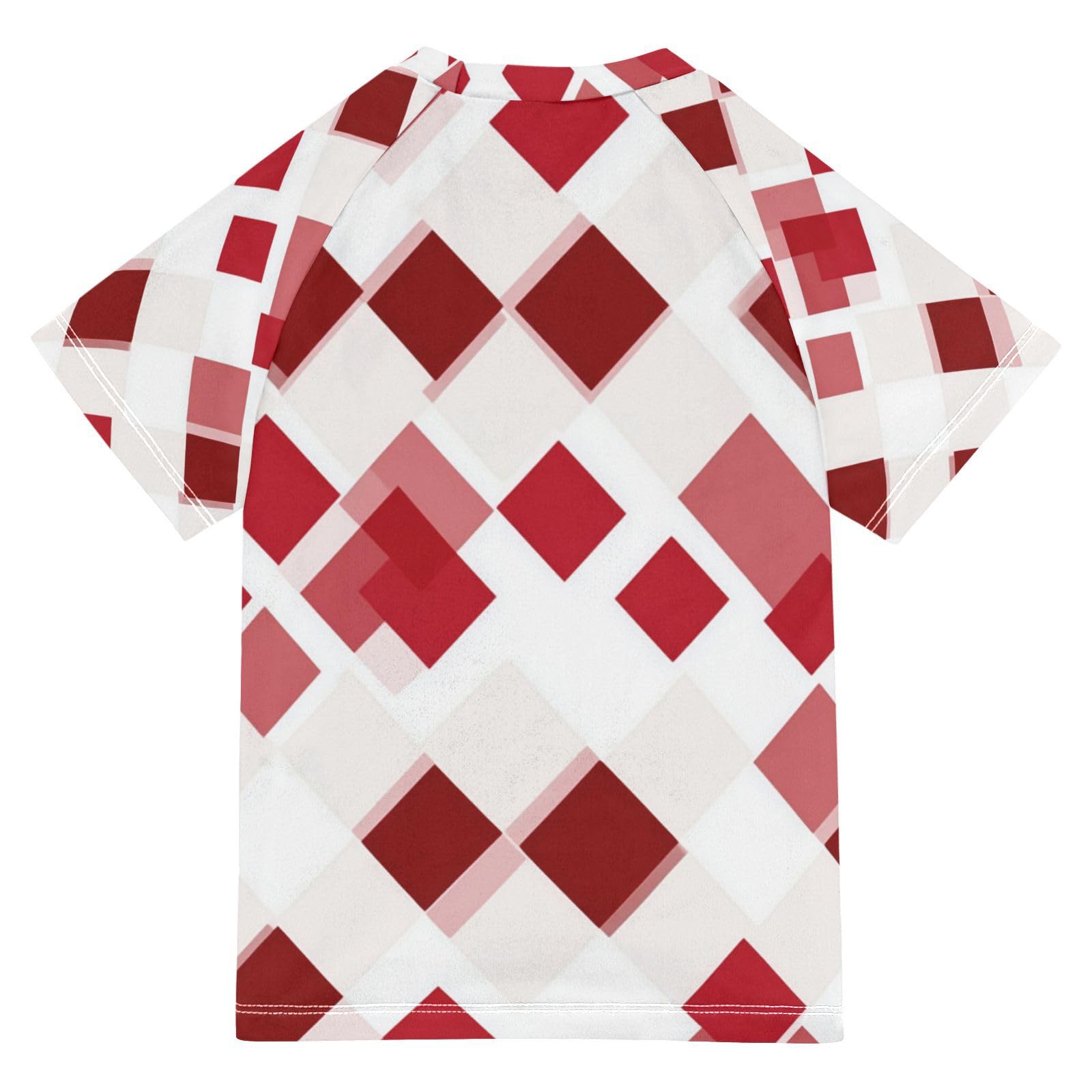 Matching Bathing Suits for Kids Short Sleeve Kids Rash Guard 9T White Red Rhomboid