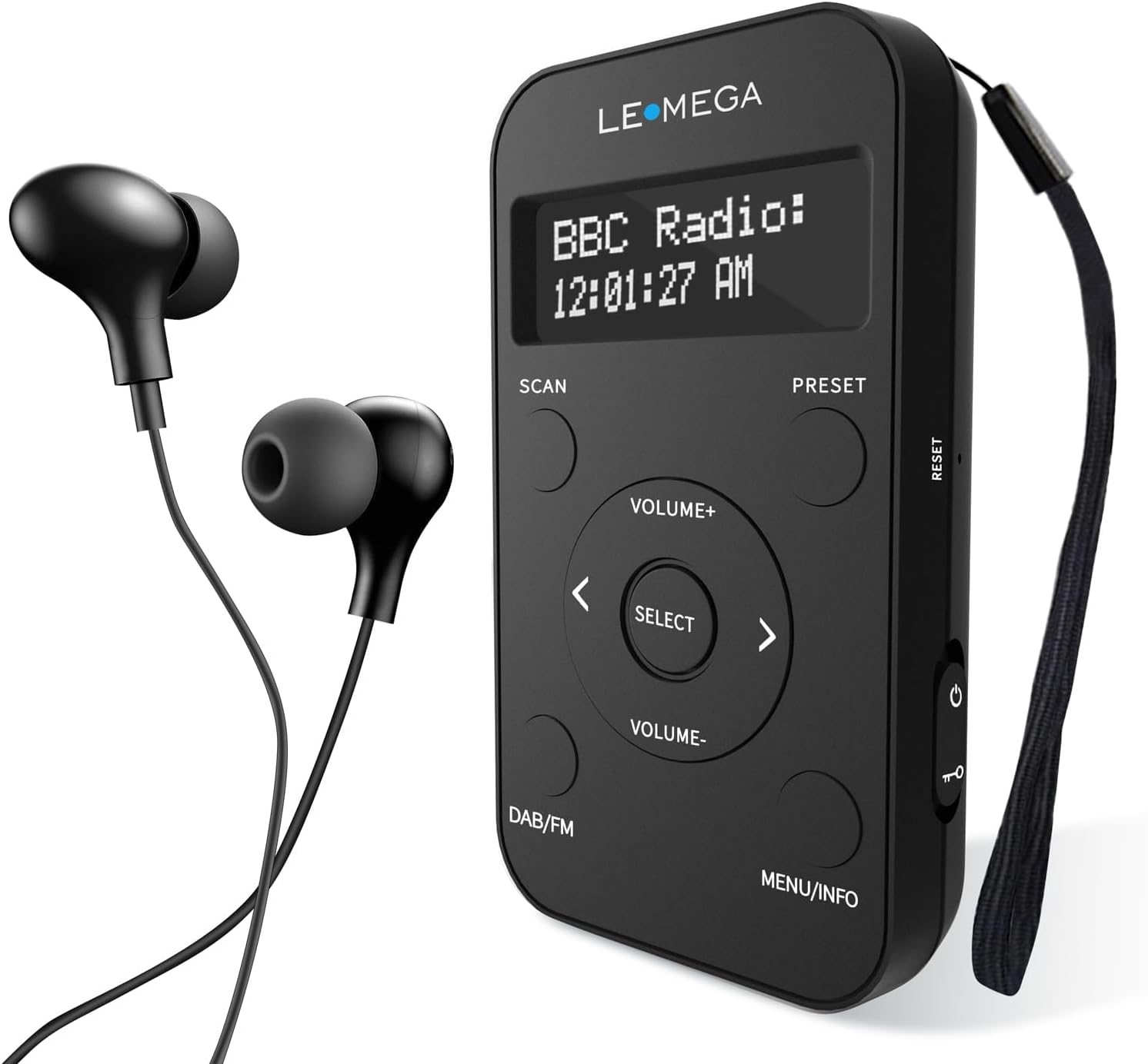 LEMEGA ポケットDABラジオ FMラジオ ポータブルDAB+ラジオ ヘッドホン付き 充電式バッテリー メモリスロット20個 LCDディスプレイ スポーツDABラジオ ロックスイッチ付き PR1L ブラック
