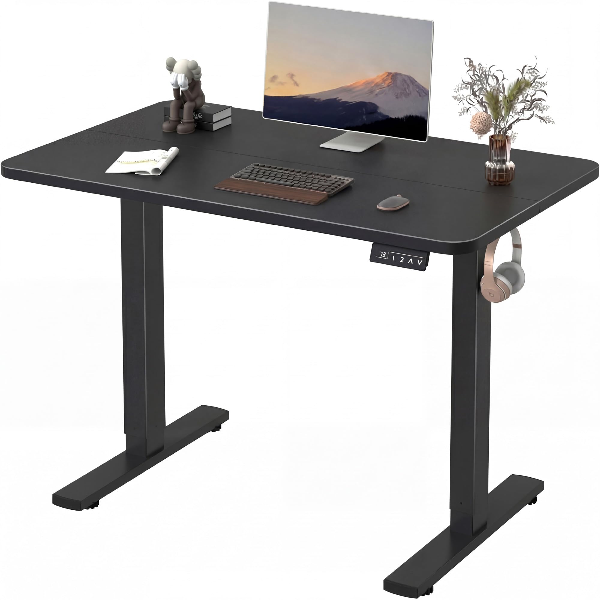 Furmax 48 Inches Electric Height Adjustable Standing Desk Home Office Desk | Large Sit Stand Up Computer Desk Memory Preset with T-Shaped Metal Bracket, Black