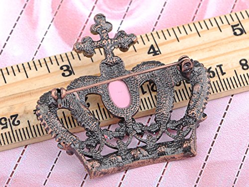 Image of Alilang Antique Brass Tone Shiny Pink Crystal Rhinestones Princess Queen Crown Brooch Pin
