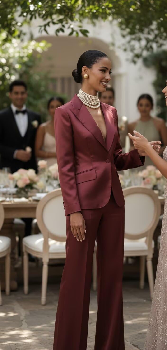 Satin Womens Suit Dressy 2 Piece Suits for Women Elegant Peak Lapel 1 Button Suits for Wedding Guest - Image 6