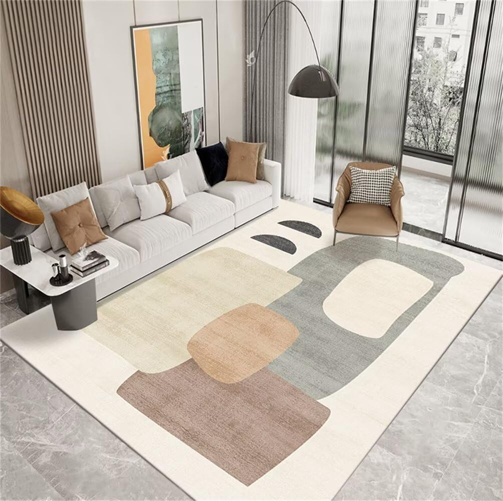 Tapis chambre enfants beige 140x180 cm lavable en machine pour salon moderne