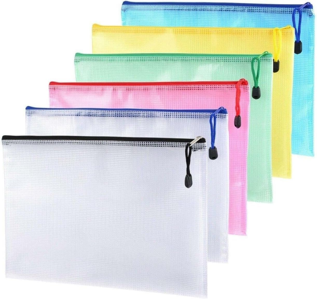 A4 Plastic Zip Wallet File Mesh Bags Storage Document Folder Waterproof Pouch for School Office Homework Travel Storage Bags Size (Pack of 6) (A4) โ image 1
