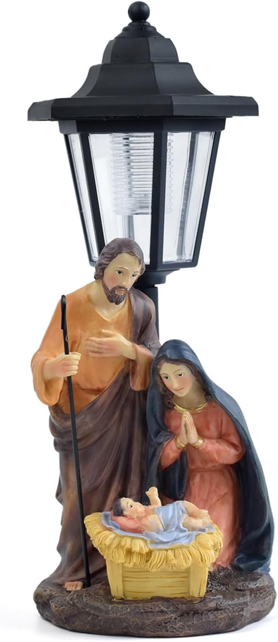 Solar Operated Light Religious Nativity Scene Resins Outdoor Ornament Christmas Holy Family Statue Garden Lawns Decors Christmas Nativity Ornament
