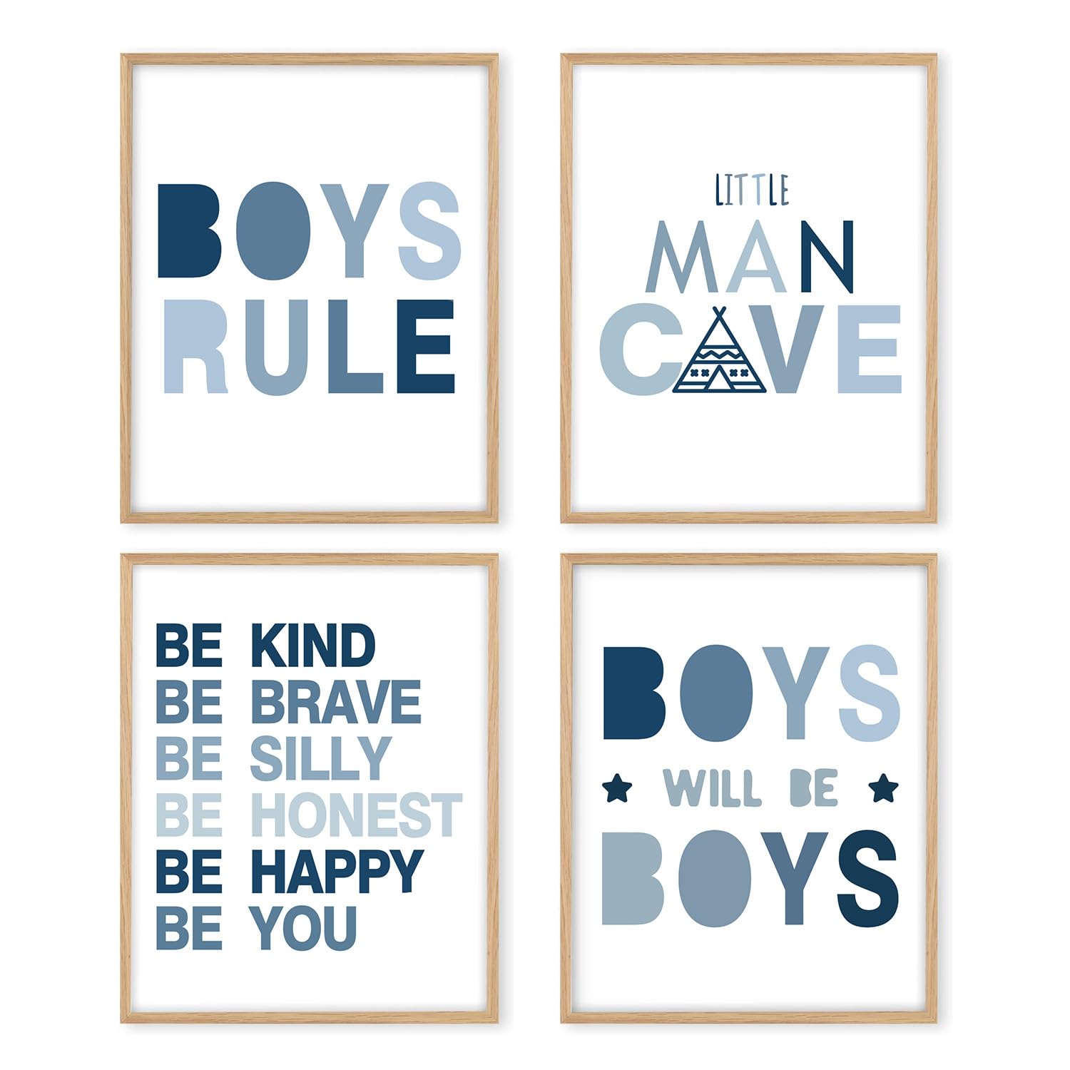Boat Wades Boys Room Affirmation Posters - Boho Navy Blue Poster Prints for Home Boys Room Playroom Nursery Classroom Decor (8 X 10 Inch, Unframed Set