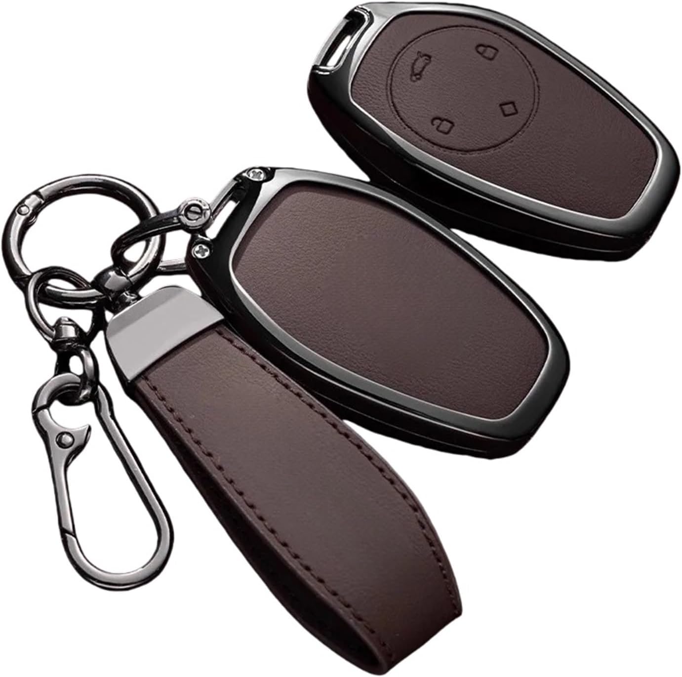Car Key Case Compatible with Leapmotor T03 S01 C11 C10 C01 Zinc Alloy Leather Remote Cover Shell Keychain Ring Holder Fob Accessories(Style3-Brown-1PC)