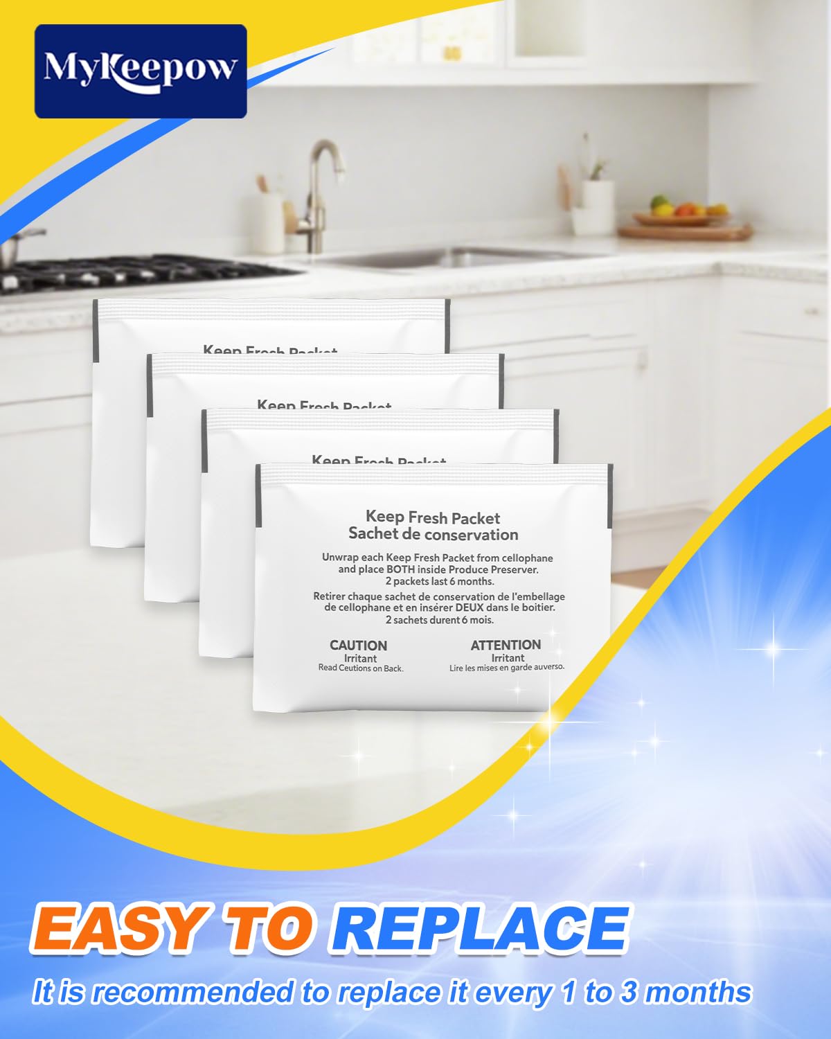 W10346771A Refrigerator Produce Preserver Refills, Ethylene Absorber for Refrigerator Compatible with 2117689 AH3503014 EA3503014 PS3503014 W10346772 W10335145A P1KC6R1 W10614431A, 4 Packs