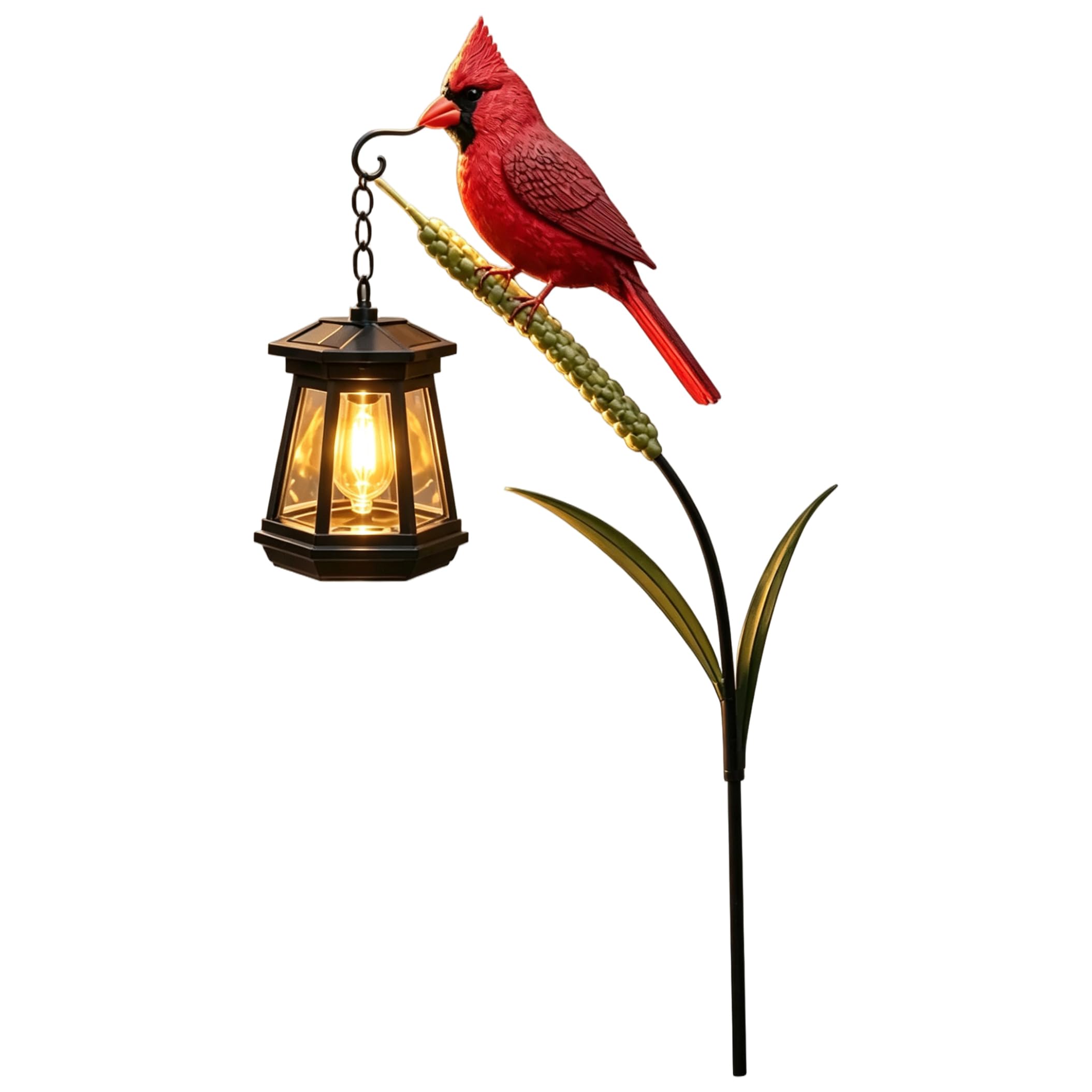 Cardinal Solar Light, Solar Cardinal Garden Stake - Fun Red Bird & Lantern Decor for Outdoor Patio, Lawn, Garden (red)
