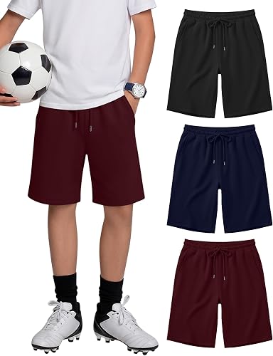 LessonZoo 3 Pack Boys' Sweat Shorts, 3-Color, 13-14 Years