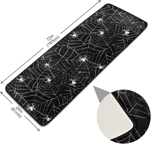 Miniatura 3 de ALAZA Alfombra de pasillo de Halloween en blanco y negro con telarañas, antideslizante, para pasillo, entrada, sala de estar, dormitorio, decoración