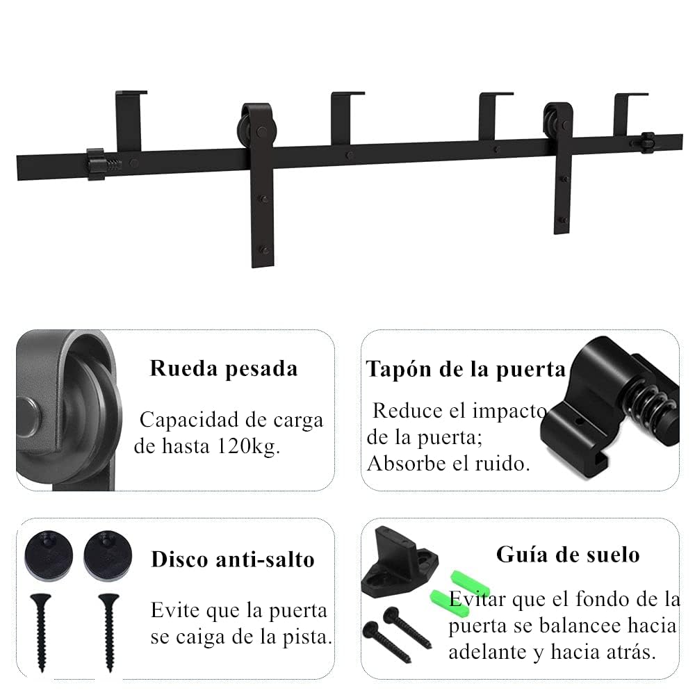 CCJH 183cm/6FT Kit di Binario per Porta Scorrevole a Soffitto, Kit di Pista per Porta in Legno Singola (Forma J)