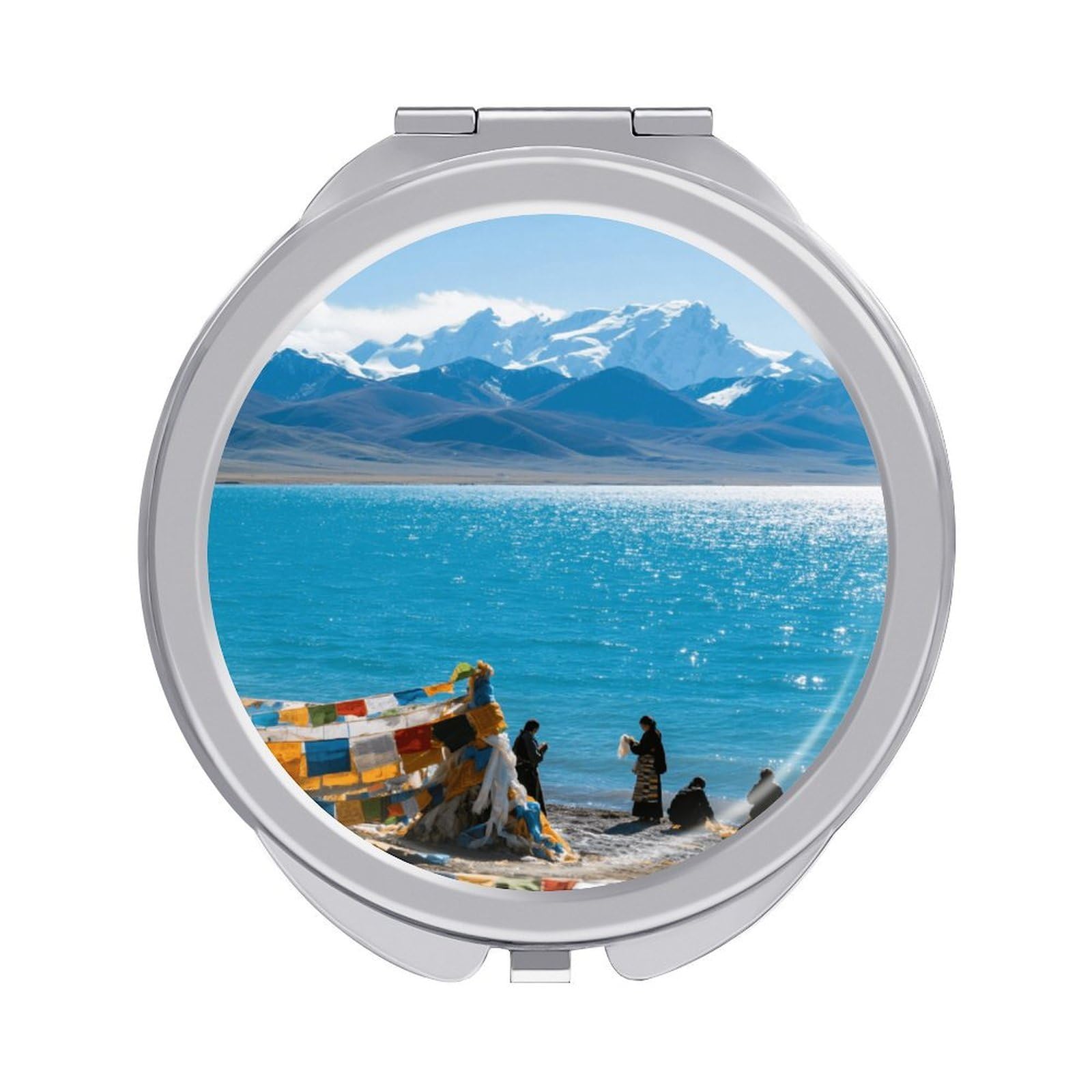 Fekiloot Style Namtso Lake Travel Makeup Mirror Handheld Compact Mirror Portable Pocket Mirror Double-Sided 1X/2X Magnifying For Handbag And Purses