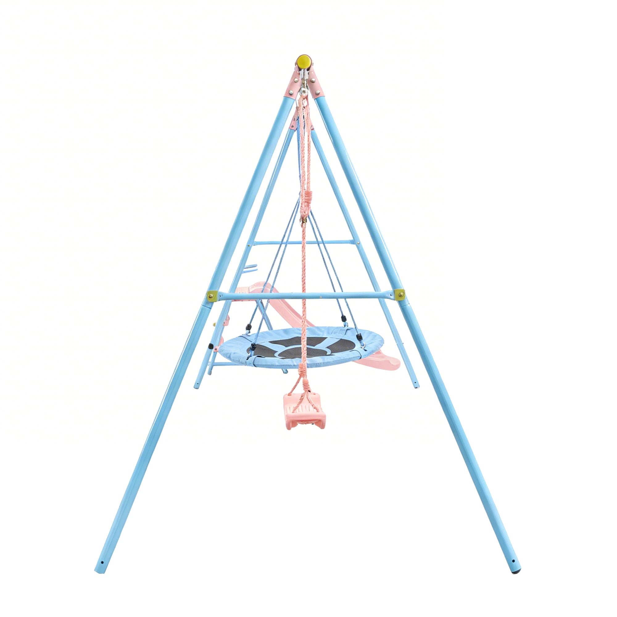 Gecheer XNS107 Zwei-Schaukel-Set mit Rutsche für Kinder ab 3 Jahren, Outdoor-Spielgerät, Metallrahmen, HDPE-Kunststoff, für Garten, Park, Kindergarten