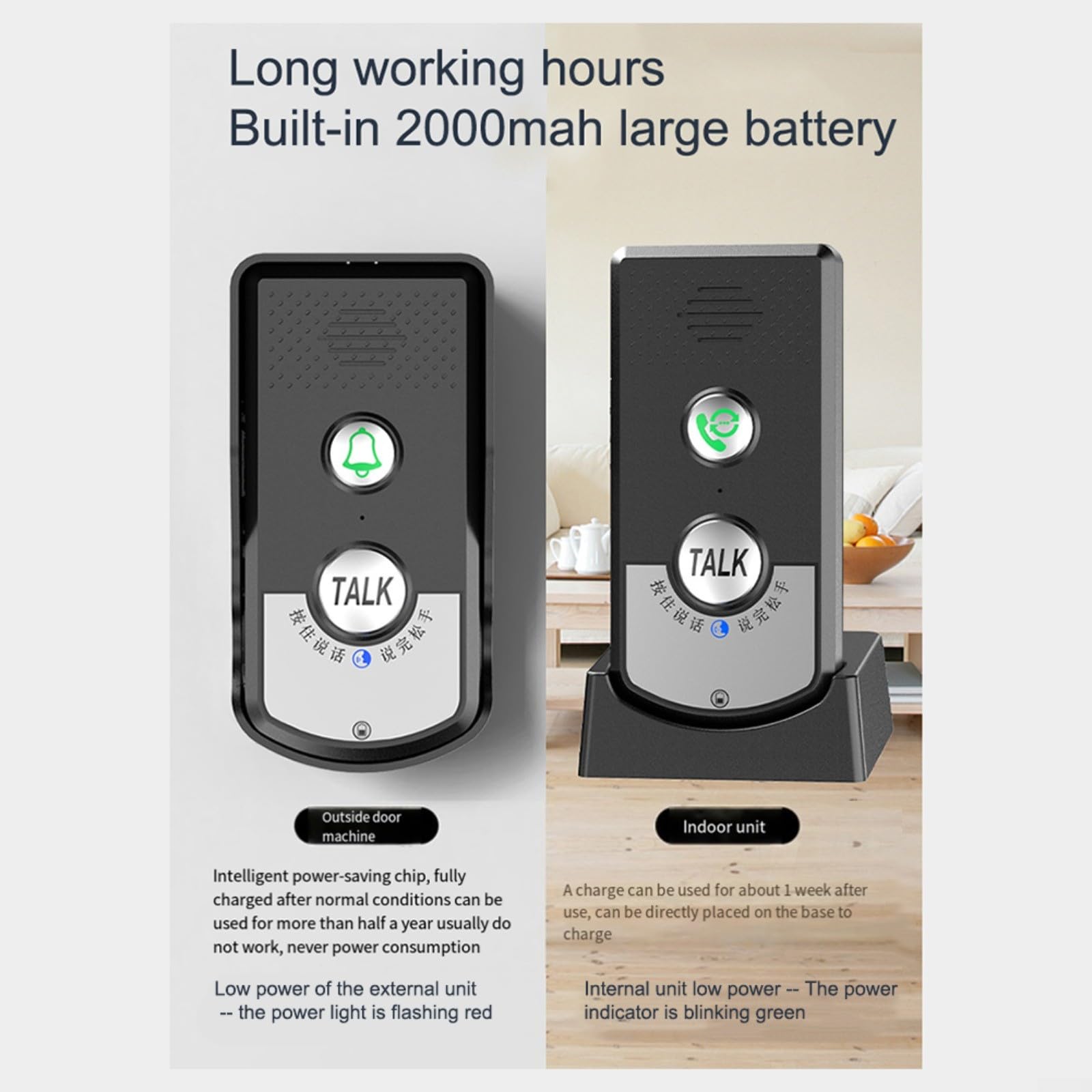 Interphone sans fil, étanche, portable, intérieur/extérieur, interphone bidirectionnel pour la maison, interphone longue portée de 1 000 m (noir)