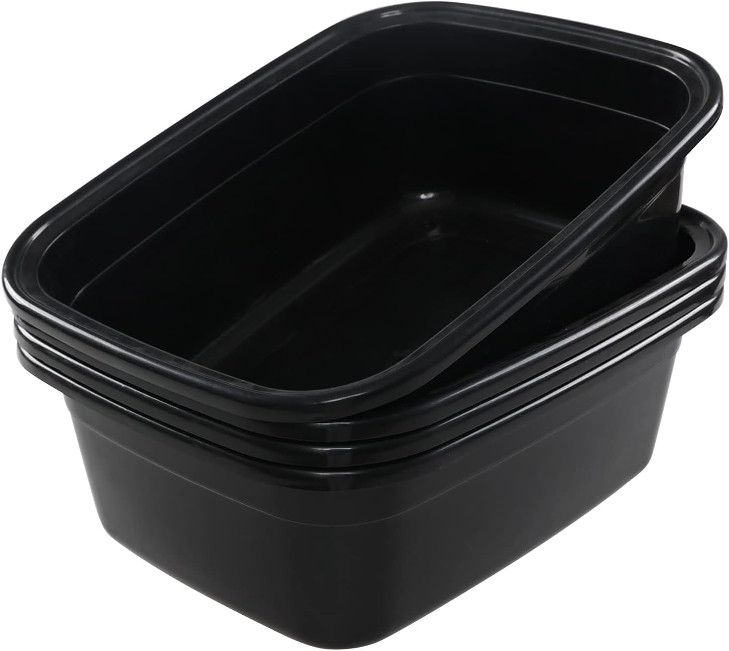 Black 16 Quart Plastic Non-Slip Dish Basin Pan, 4-Pack Rectangular Plastic Wash Basins