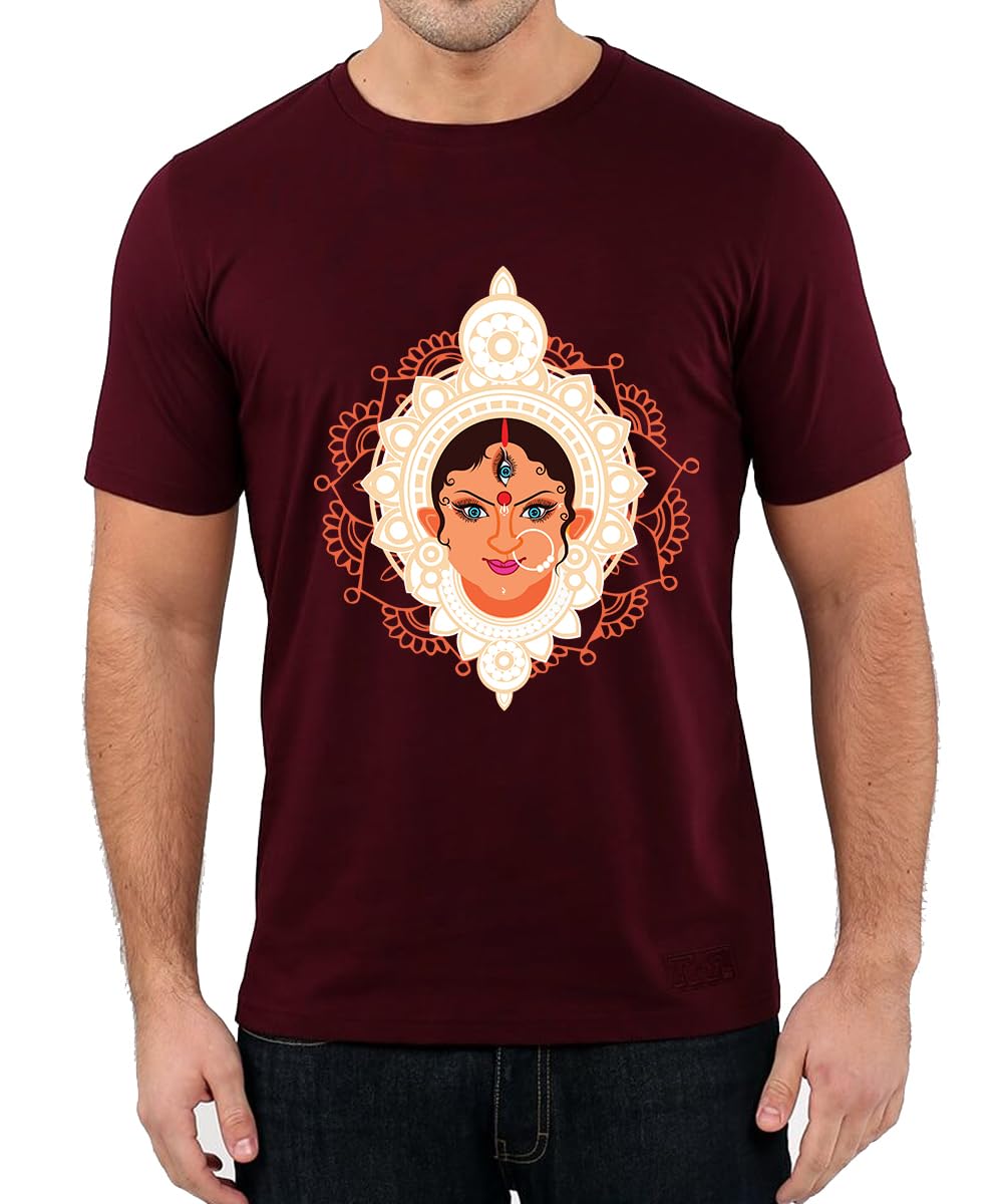 Caseria Men's Cotton Graphic Printed Half Sleeve T-Shirt - Puja Durga Maa