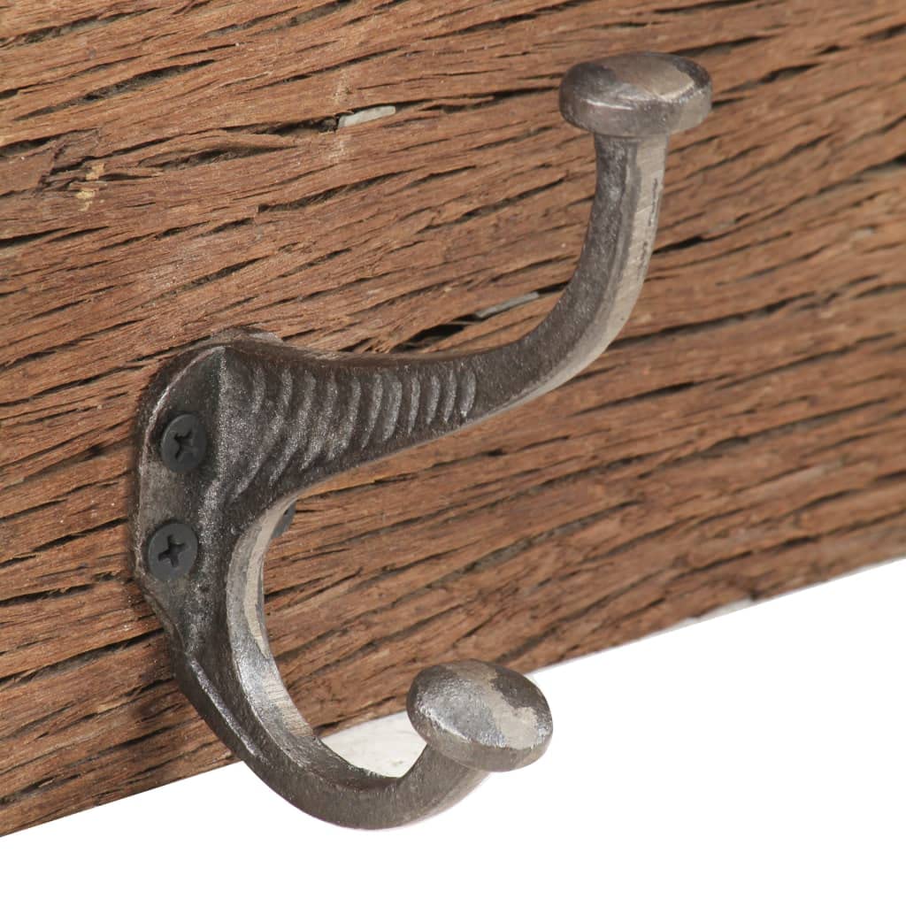 Perchero con 5 ganchos de madera maciza reciclada, 100 x 2,5 x 15 cm, para colgar en la pared, diseño rústico, accesorio de hogar sostenible, almacenamiento robusto