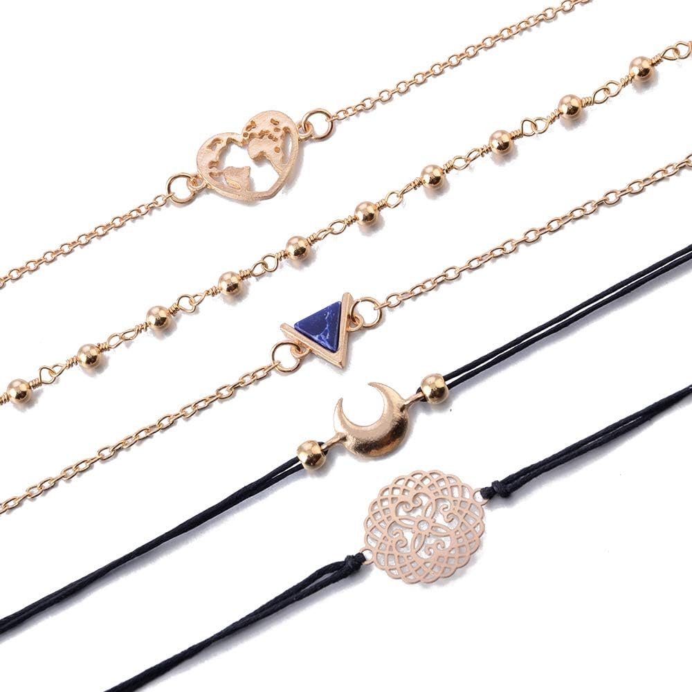 Beaded Bracelets for Women - Adjustable Charm Pendent Stack Bracelets For Women Girl Friendship Gift Rose Quartz Bracelet Links with Pearl Gold Plated