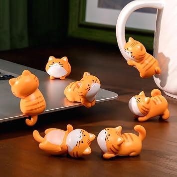 Mini Wall Hanging Cat Figures - 8 PCS Kitten Set, Orange Tomcat Miniature Statue Animal Ornaments, Resin Micro Landscape for Car Table Garden Decoration