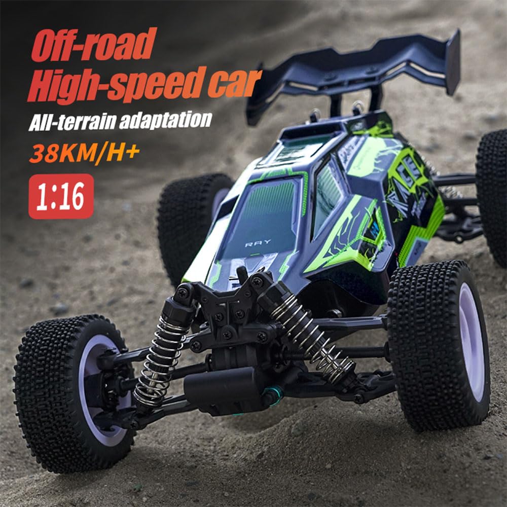 X-Verse 16201 Voiture télécommandée, 2,4 GHz, 1:16, 4 WD, étanche, moteur brosse de charbon, 50 km/h, tout terrain, tout-terrain, RC Truggy pour adultes, jaune