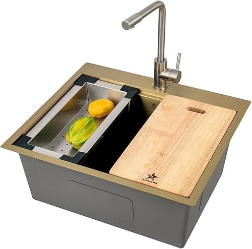 Miniatura 1 de STARSTAR Estación de trabajo de repisa de acero inoxidable 304, cuenco individual de lujo para cocina, patio, oficina, bar, fregadero de lavandería