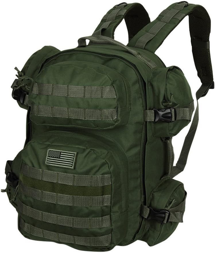 Men's Large OD Green Expandable Tactical Molle Hydration-Ready Backpack Daypack Bag