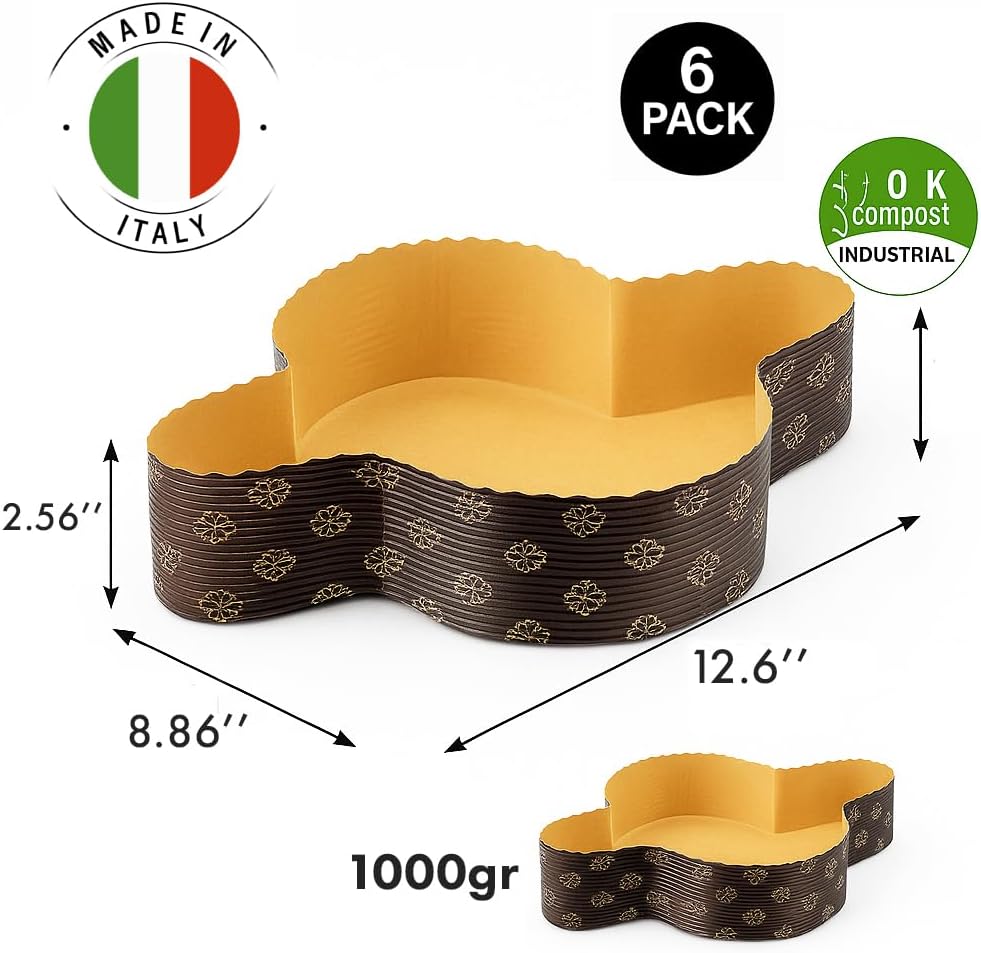 Pastry Chef's Boutique Premium Corrugated Colomba Paper Molds – Made in Italy – Pack of 6 | Professional Grade Baking Molds for Easter Colomba (Large - 1000gr) - 12.60" × 8.86" × 2.56"