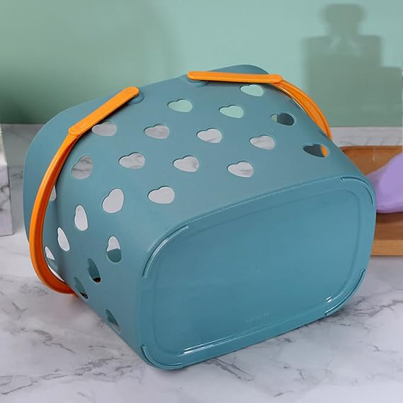 Plastic Storage Basket with Handles Hollow Shower Basket with Holes Bathroom Organizer Toiletry Bag Basket Grey