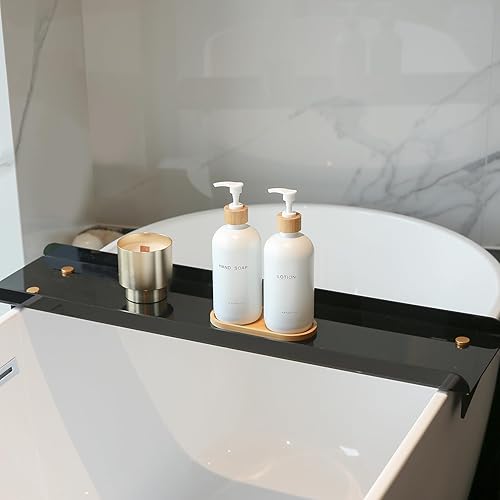 Miniatura 6 de Juego de dispensador de jabón de baño, bombas y bandeja de bambú, dispensador de loción y dispensador de jabón de manos, decoración de mostrador de