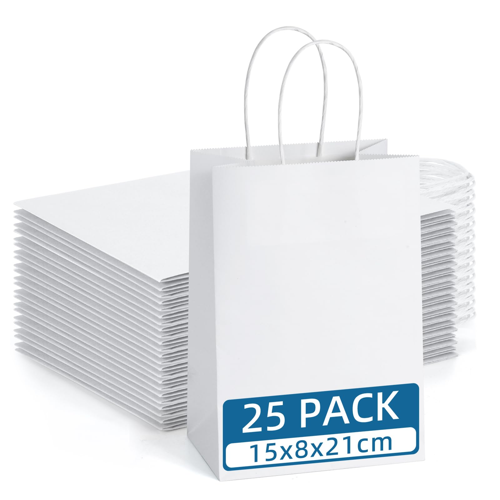 Eupako 25pcs Paper Party Bags with Handles 15x8x21cm White Gift Bags