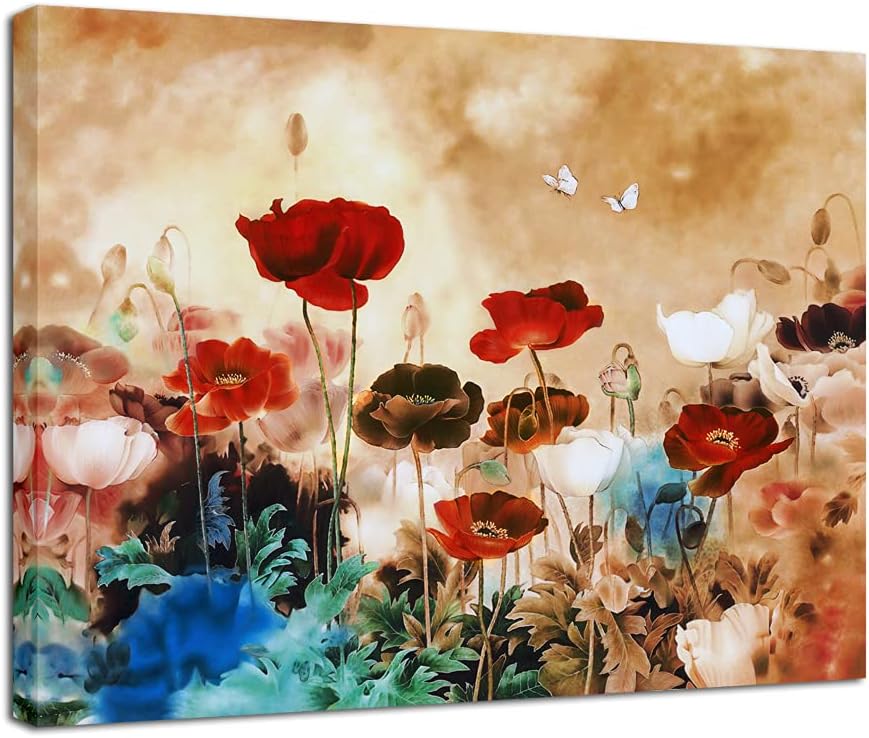 Wieco Art Blooming Poppies Canvas Prints Wall Art Colorful