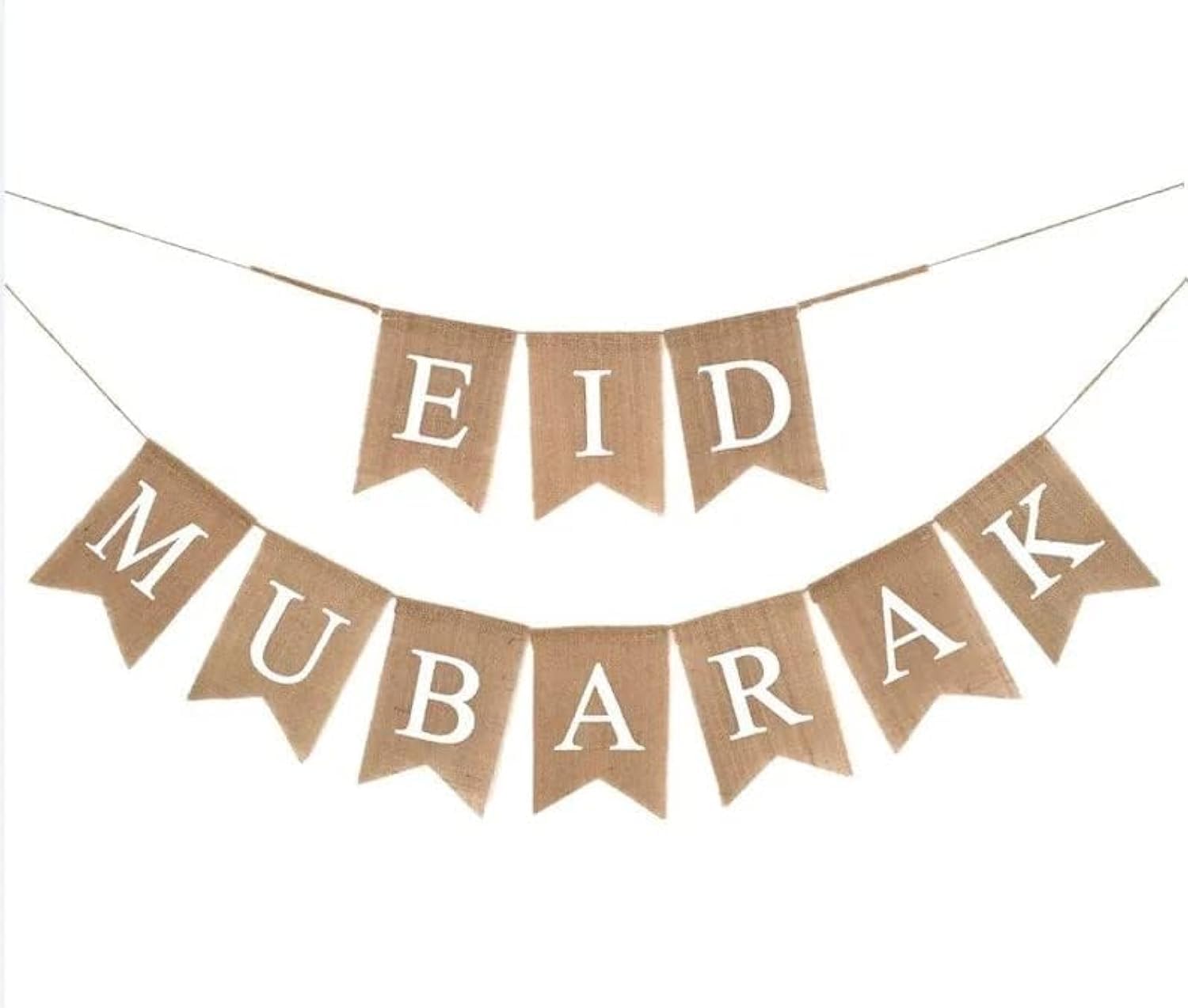 SCRIBBEO Eid Mubarak Linen Party Banner| Eco- Friendly Eid Decorations for Home| Reusable Burlap Bunting Festival | Eid Decor (Eid Banner)