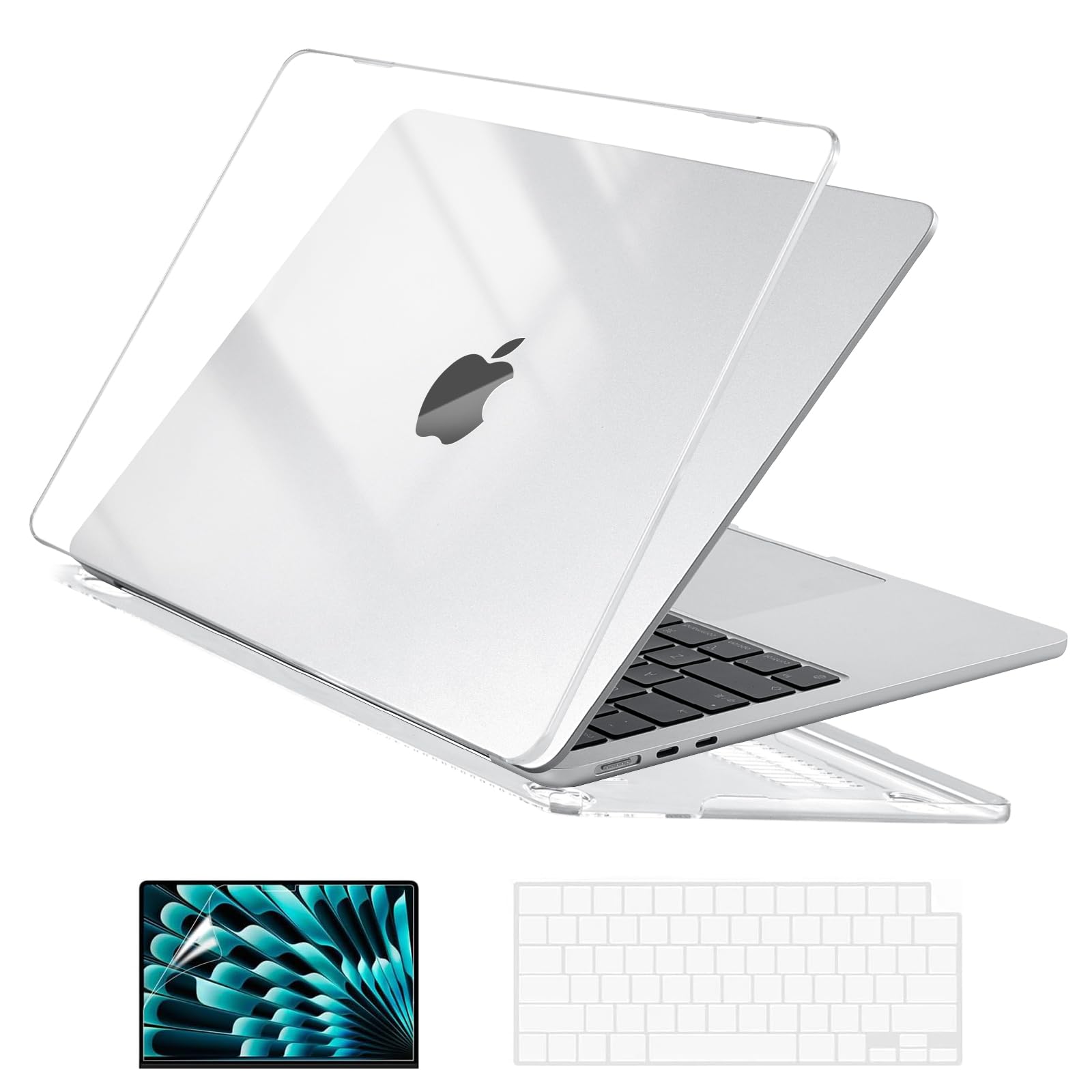 EooCoo Hard Shell Case Compatible for New MacBook Air 15 inch 2025 2024 2023 Release,M4 A3241 M3 A3114 M2 A2941 Liquid Retina Display Touch ID,Case&Keyboard Cover Skin&Screen Protector-Crystal Clear