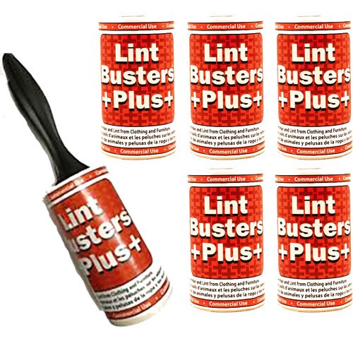 Lint Removal Buster Plus Commercial Grade Lint Roller (6 Rolls and 1 Handle) Dust, & Pet Hair Remover