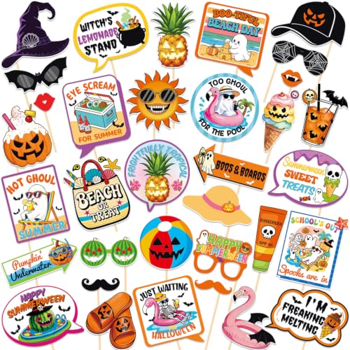 Summerween Decorations Happy Summerween Photo Props Summer Halloween Party Kit Halloween in Summer Ghost Birthday Bachelorette Party Decoration Supplies 34 Pieces