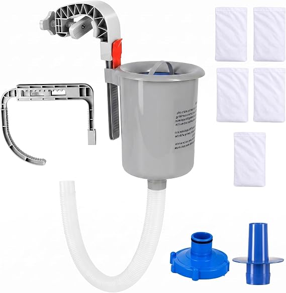 Above Ground Pool Skimmer with 5 Skimmer Socks, Wall Mount Surface Skimmer with Hose & Basket, Compatible with Intex Pools, Adjustable Floating Filter, Automatically Removes Leaves & Debris