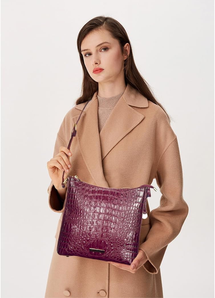 Shoulder Crocodile Flat Handbags for Women trendy Ladies Shoulder Bag Embossed Pattern Leather Crossbody Purse - Image 2