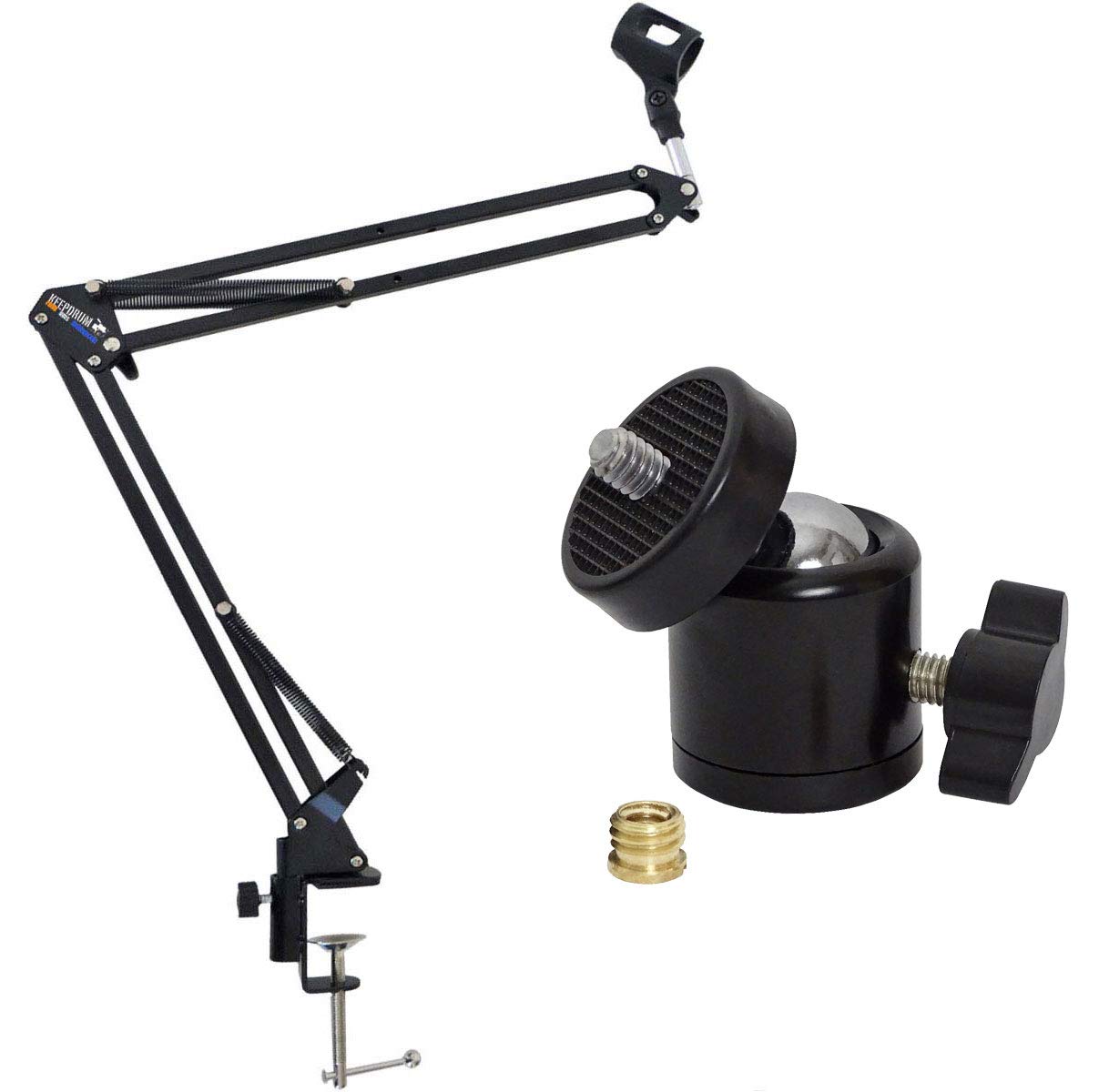 keepdrum NB35BK Gelenkarm-Mikrofonstativ + Kugelgelenk Stativ-Adapter drehbar 1/4" zu 3/8"