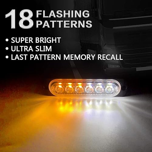 Miniatura 3 de KaiDengZhe 4 unids 6LED ámbar y blanco función de sincronización luz de advertencia de emergencia faro peligro flash precaución barra de luz