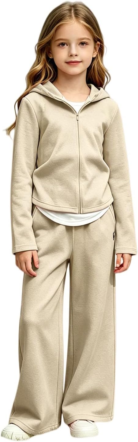 Sweatsuit for Girls Zip Up Hoodie Oversized Sweatshirt and Wide Leg Sweatpants Outfits Casual Elastic Waist Athletic