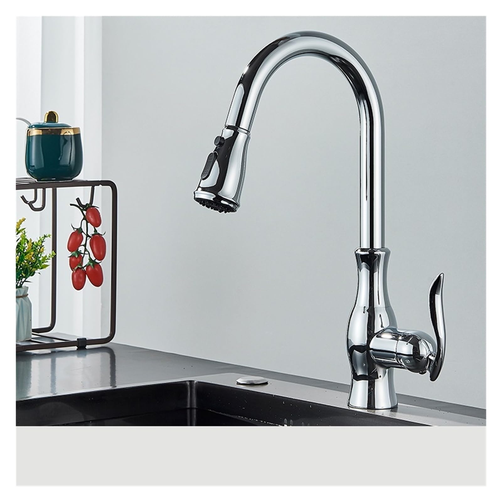 BHFPFZA Black Kitchen Faucet PullOut Sink Mixer Tap 360° Rotation Single Lever Water Crane Modern Chrome Design for Easy Kitchen Use TYPE A Kitchen Upgrade