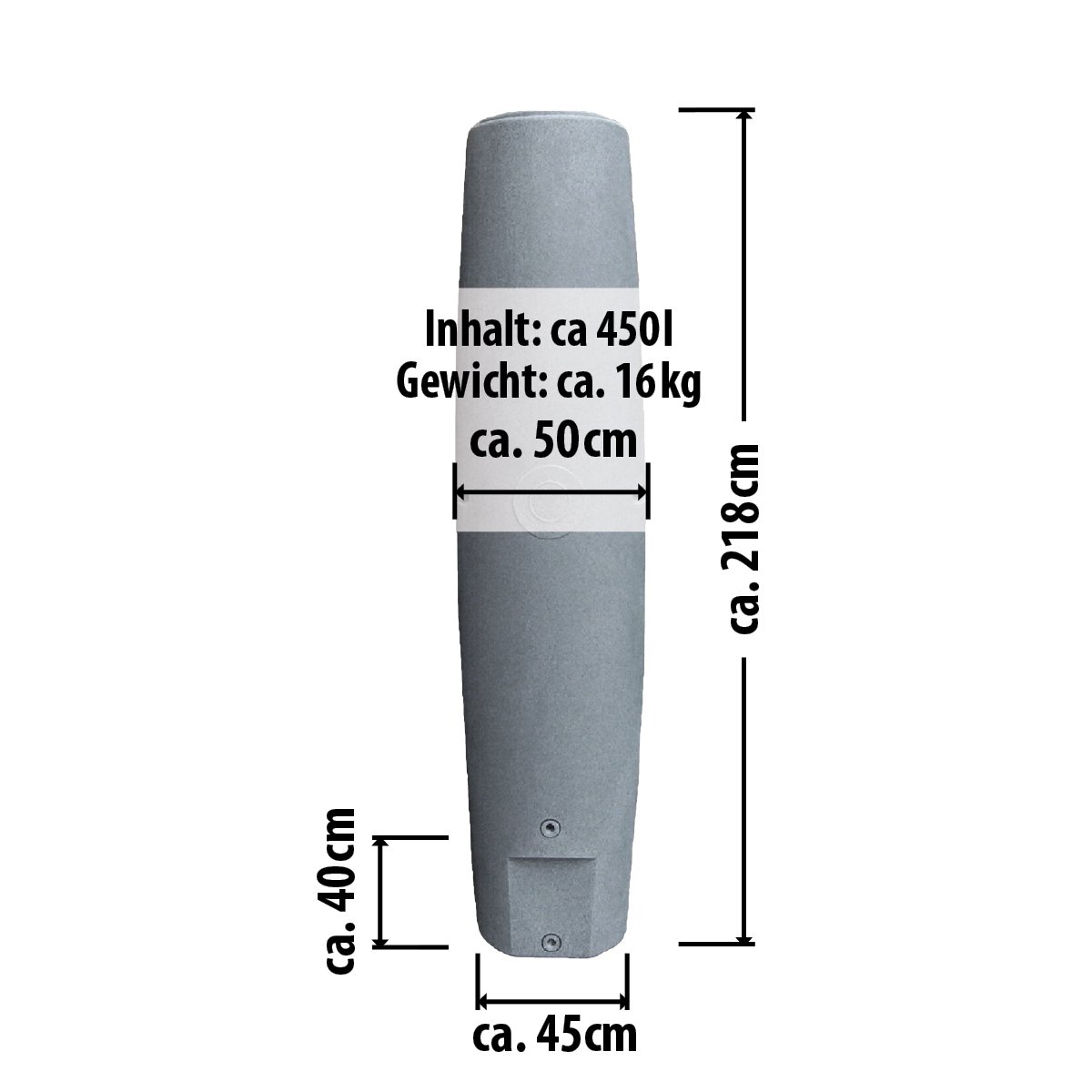 REGENTONNEN SÄULE Granit-grau 450l - das schlanke REGENFASS! REGENSPEICHER REGENBEHÄLTER. KOMPAKT und PRAKTISCH mit viel Volumen auf Kleinster Stellfläche! (Granit-grau 450l)