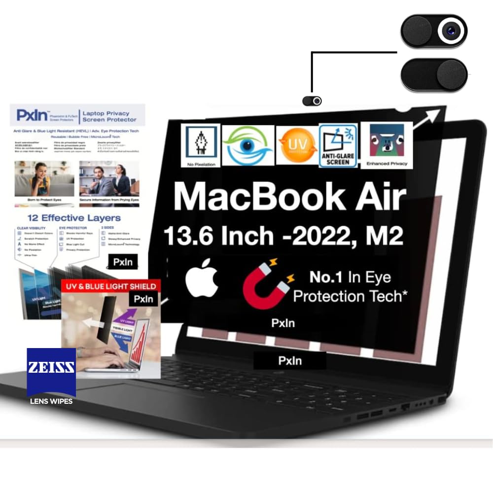 PxIn 13.6 Inch Macbook Air (A2681,M2-2022) Magnetic Privacy Screen Filter - No Eye Strain | Anti-Blue Light + Anti-Glare | No Dry Eyes | Privacy Screen Protector (B0BZDBGTXH) Amazon Price History, Amazon Price Tracker
