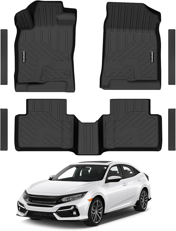 Floor Mats for 2016-2021 Honda Civic Sedan/Coupe/Type R/Insight | All Weather TPE Floor Liners for 2017-2021 Hatchback Odorless Anti-Slip Rubber Car Mats 1st & 2nd Row & Door Sill Guards