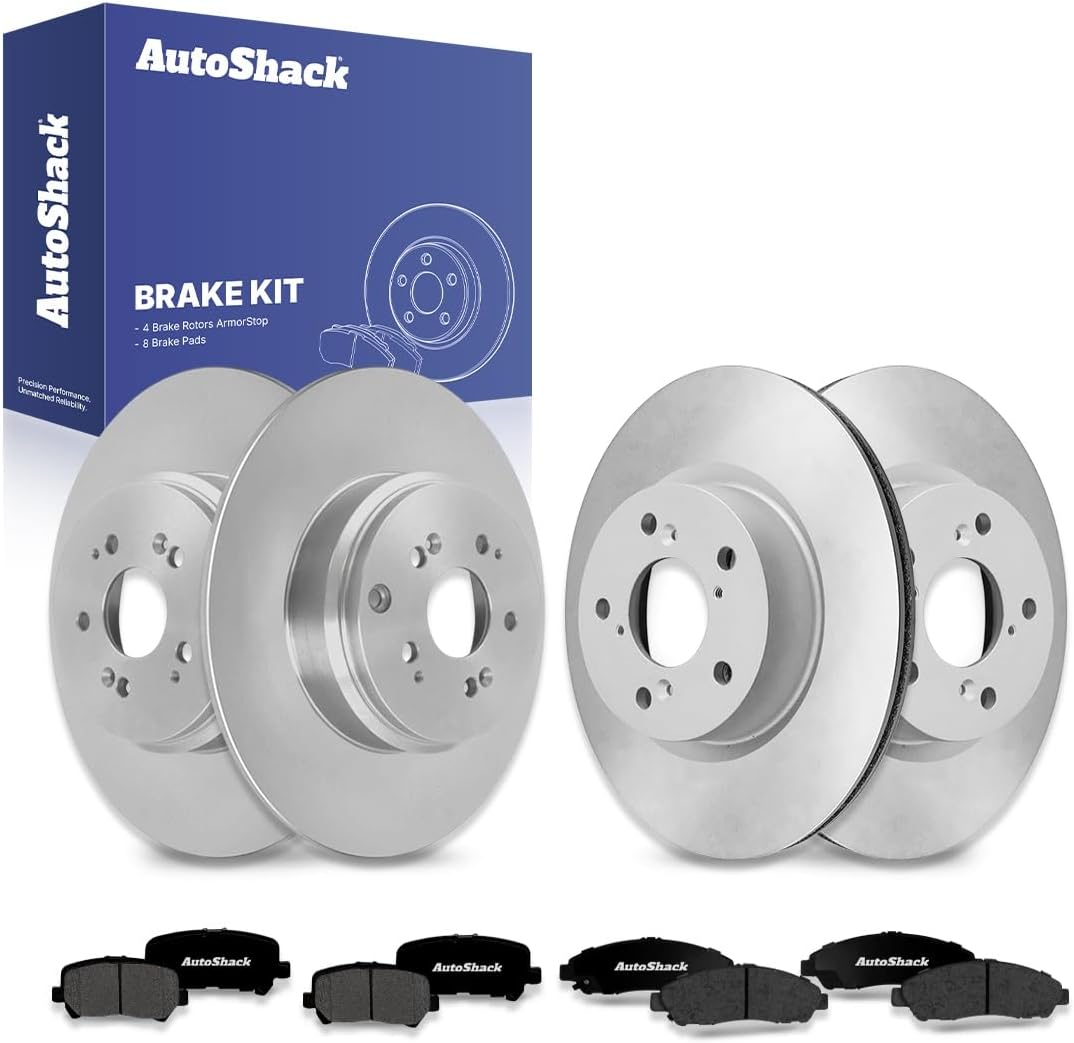 AutoShack Front Vented & Rear Solid Coated Brake Rotors + Premium Ceramic Brake Pads 12-PC Brake Kit Replacement for 2009-2015 Honda Pilot 2007-2013 Acura MDX 2010-2013 Acura ZDX ArmorStop