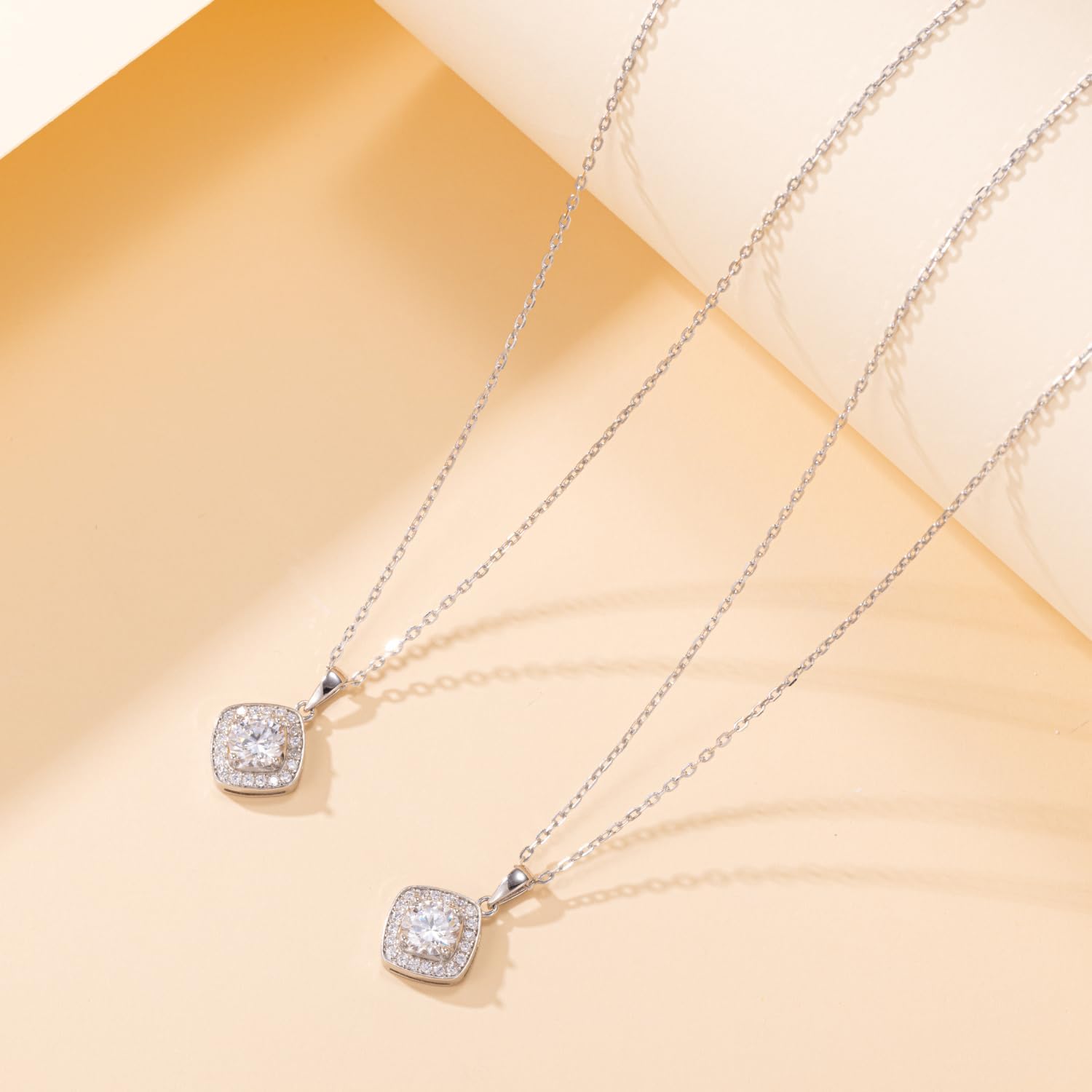 Cubic Zirconia Halo Square Necklace for Women Sterling Silver 925 Rhodium Plated Silver Jewelry - Image 6